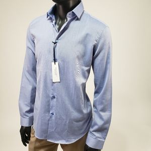 VERSACE Men Light Blue/White Pinstripe Dress Shirt Size 41 180/92A. Large in US